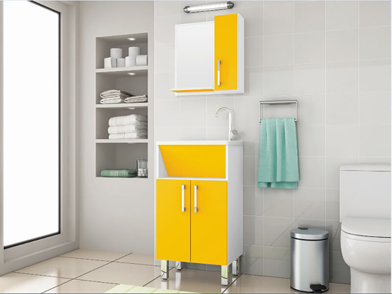 Üst Dolaplı Sarı Renk Banyo Dolabı Modeli