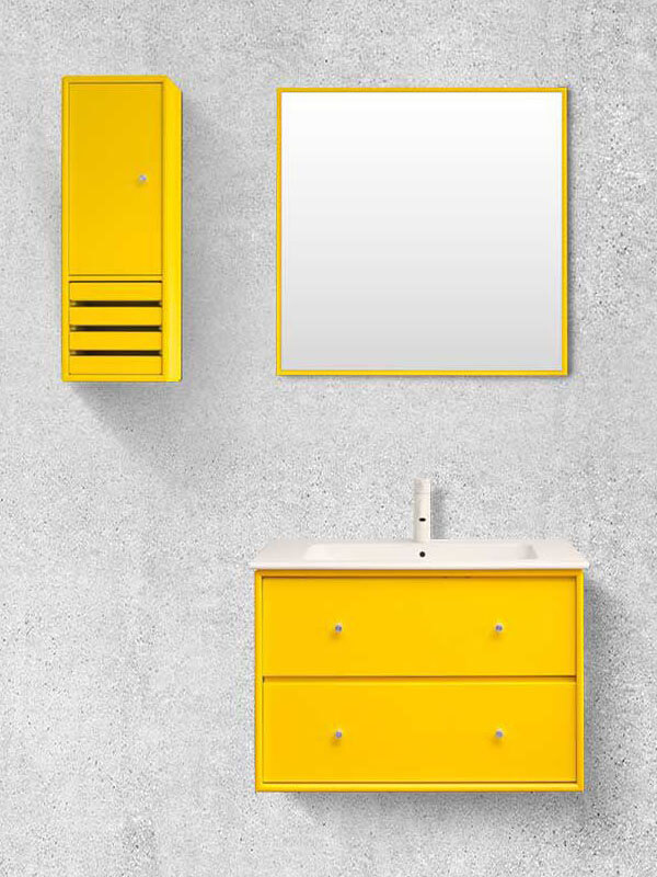 Modern Tasarımlı Sarı Renk Banyo Dolabı Modeli