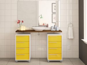 8 Çekmeceli Sarı Renk Banyo Dolabı Modeli