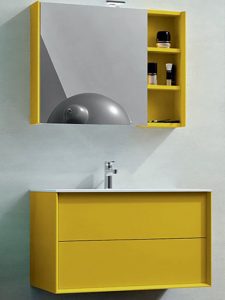 Aynalı Sarı Renk Banyo Dolabı Modeli