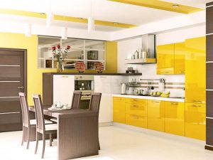parlak sarı mutfak dolabı