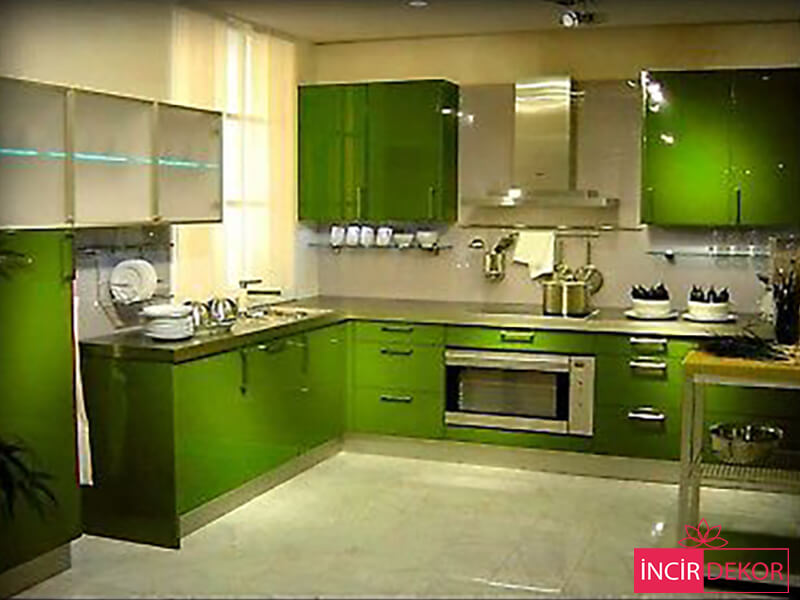 Akrilik Yeşil Mutfak Dolabı Modeli 3